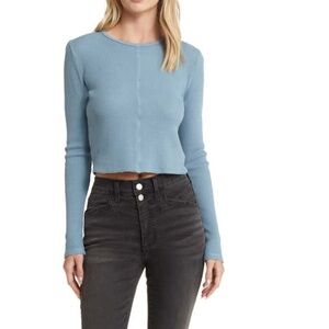 Madewell Women's Waffle Knit Crewneck Crop Tee - Tranquil Lake / Blue - Size L